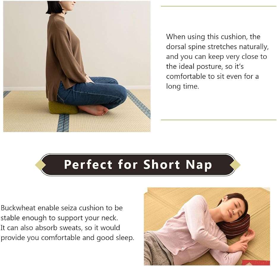 EMOOR Japanese Buckwheat Hulls Seiza Cushion Large 10x10x7in Made in Japan (Hemp Leaves Red), Natural Buckwheat Husks Sobagara Floor Sitting Pillow Tatami Cool Nap Side Sleepers - Image 5