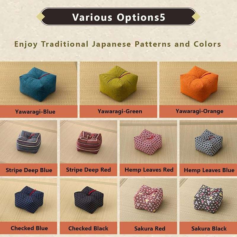 EMOOR Japanese Buckwheat Hulls Seiza Cushion Large 10x10x7in Made in Japan (Hemp Leaves Red), Natural Buckwheat Husks Sobagara Floor Sitting Pillow Tatami Cool Nap Side Sleepers - Image 6