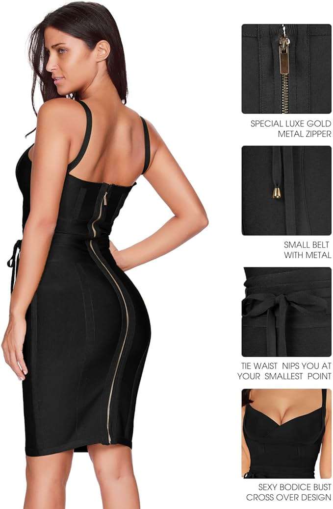 meilun Womens Rayon Belt Detail Bandage Bodycon Party Dress - Image 2