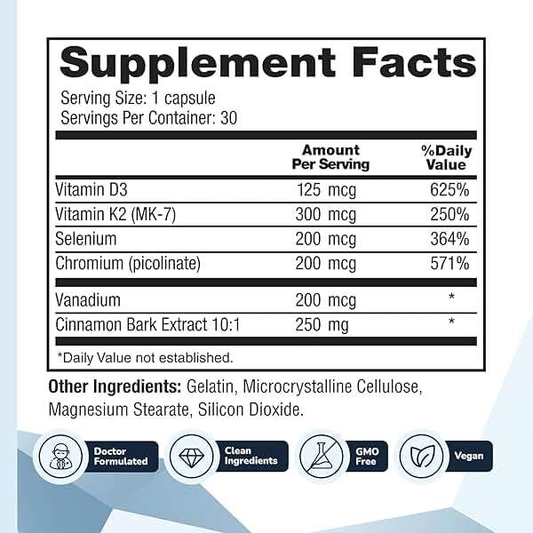 CinnaChroma Capsules - Cinnamon Supplements with 10:1 Extract, Chromium, Vanadium, Selenium, Vitamin D3 & K2 - Natural Sugar Blocker - 30 Capsules, 1 Month Supply - Image 3