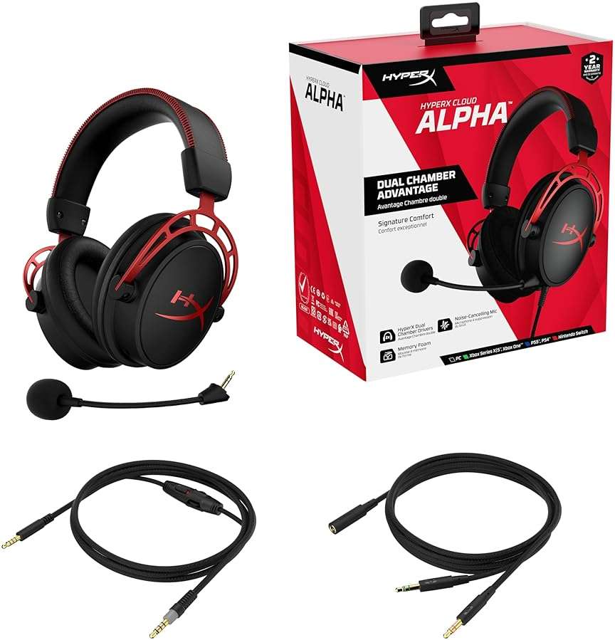 HyperX Cloud Alpha - Gaming Headset, Dual Chamber Drivers, Legendary Comfort, Aluminum Frame, Detachable Microphone, Works on PC, PS4, PS5, Xbox One, Xbox Series X|S, Nintendo Switch and Mobile – Red - Image 7