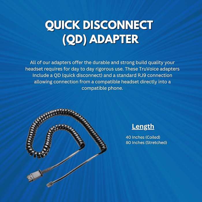 TruVoice U10P-S Adapter 38099-01 for Plantronics Quick Disconnect (QD) Headsets - RJ9 Jack is Compatible with Yealink, Grandstream, Ooma and Snom Desk Phones - Image 3