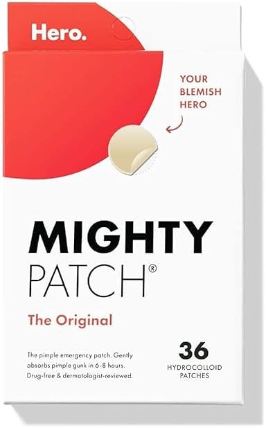 Mighty Patch Original Patch from Hero Cosmetics - #1 Hydrocolloid Acne Pimple Patches for Face, Shrinking Zits & Whiteheads in 1 Use, Nighttime Spot Pimple Stickers for Face, 36 Count - Product Image