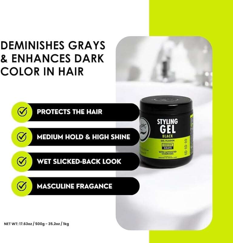 Rolda Black Styling Hair Gel - Medium To Strong Hold With Medium Shine For a Wet Slicked Back Look With All Day Hold - Activated Black Charcoal Covers Grey Hair Instantly 17.6oz (2PK) - Image 3