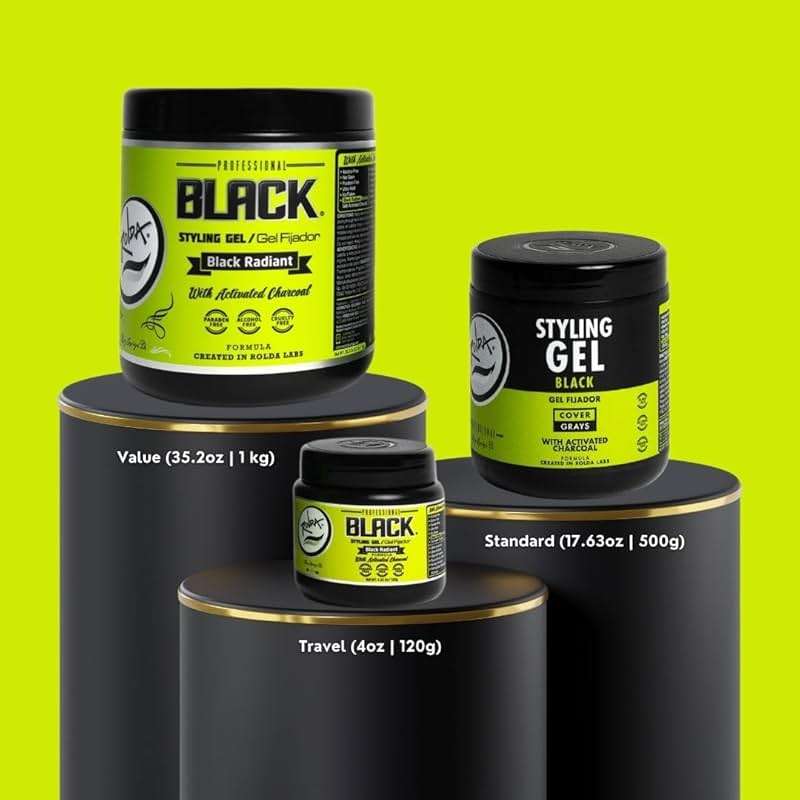 Rolda Black Styling Hair Gel - Medium To Strong Hold With Medium Shine For a Wet Slicked Back Look With All Day Hold - Activated Black Charcoal Covers Grey Hair Instantly 17.6oz (2PK) - Image 4