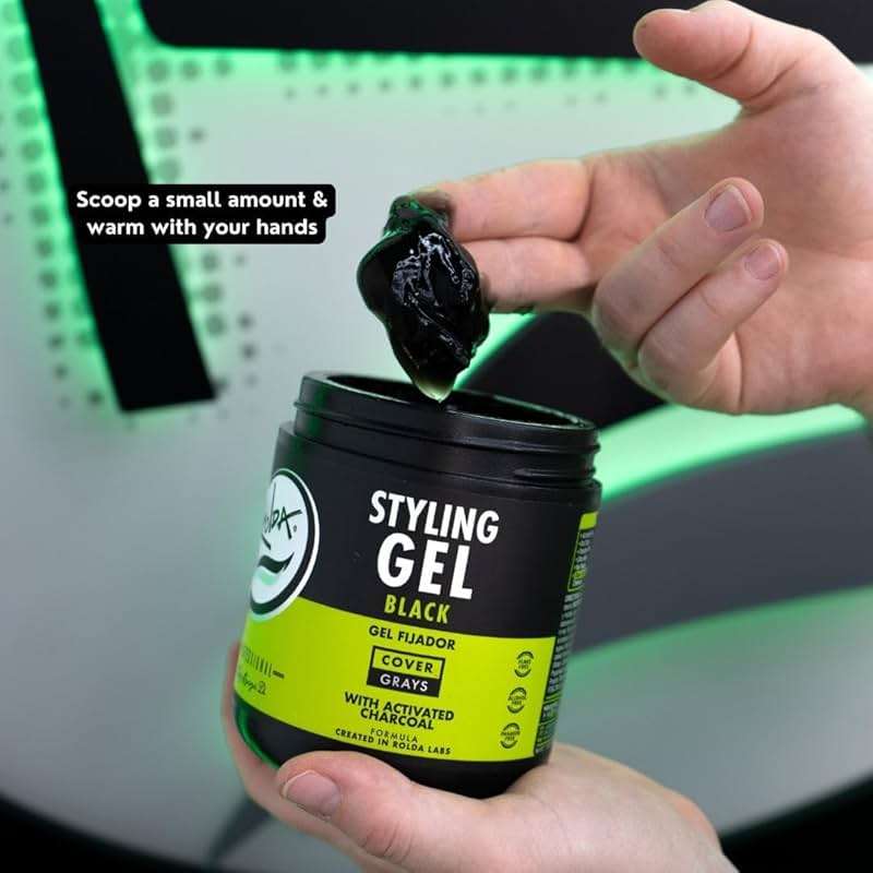 Rolda Black Styling Hair Gel - Medium To Strong Hold With Medium Shine For a Wet Slicked Back Look With All Day Hold - Activated Black Charcoal Covers Grey Hair Instantly 17.6oz (2PK) - Image 6