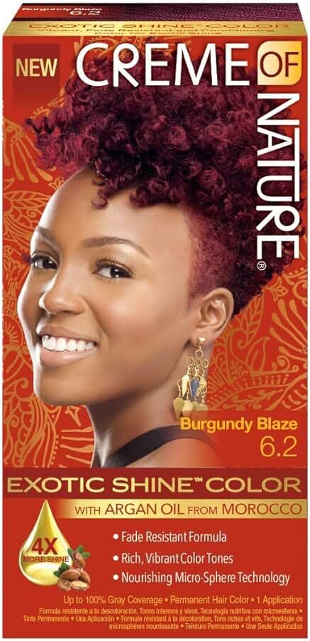 Exotic Shine Hair Color by Creme of Nature, 6.2 Burgundy Blaze, with Argan Oil from Morocco, 1 Application - Product Image