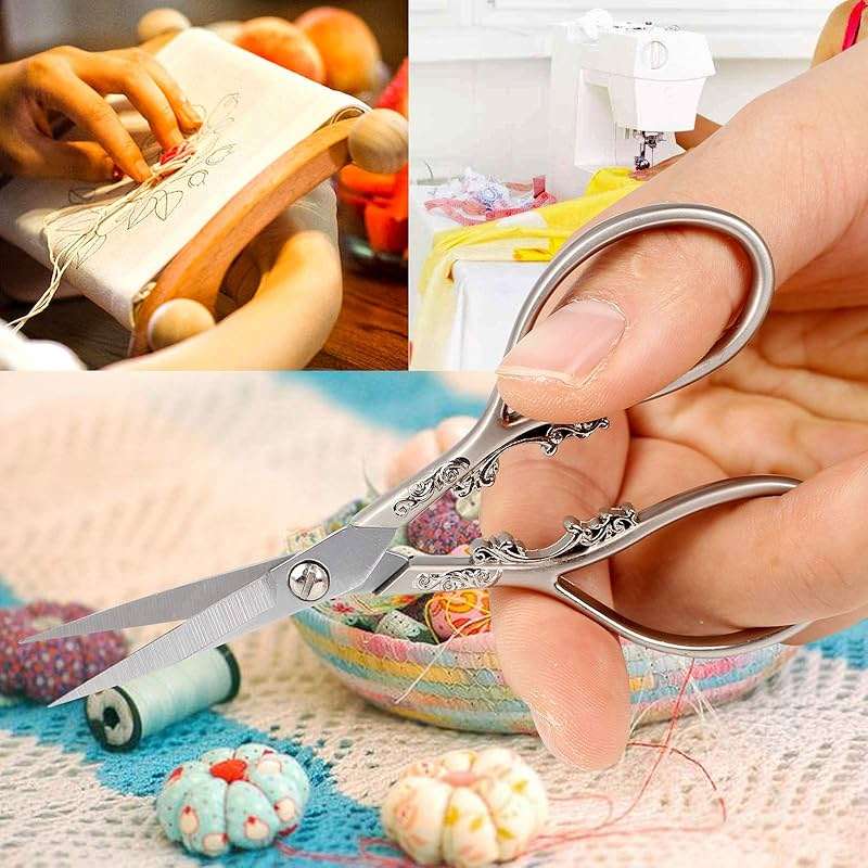 BIHRTC 4.33 Inches Vintage European Style Stainless Steel Auspicious Clouds Scissors for Needlework, Embroidery, Sewing, Craft, Art Work & Everyday Use (Light Grey) - Image 5