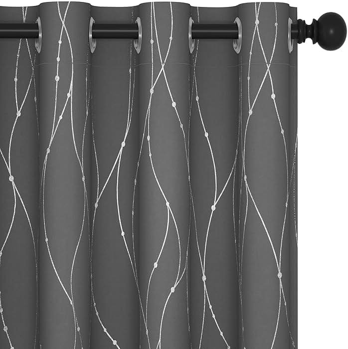 Deconovo Blackout Curtains, Grey Curtain, Thermal Insulated Soundproof Curtain Drapes, Wave Dot Foil Print, 52 x 84 Inch, 2 Panels, Machine‑Washable Privacy Window Drape for Bedroom Living Room Office - Product Image
