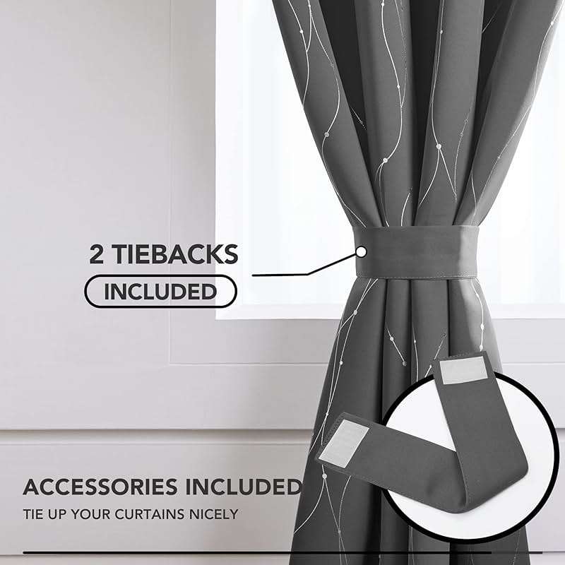 Deconovo Blackout Curtains, Grey Curtain, Thermal Insulated Soundproof Curtain Drapes, Wave Dot Foil Print, 52 x 84 Inch, 2 Panels, Machine‑Washable Privacy Window Drape for Bedroom Living Room Office - Image 5