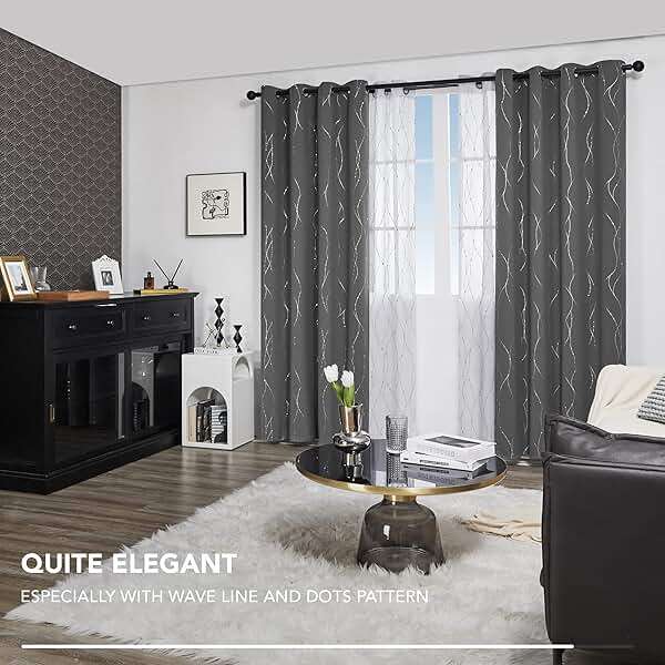 Deconovo Blackout Curtains, Grey Curtain, Thermal Insulated Soundproof Curtain Drapes, Wave Dot Foil Print, 52 x 84 Inch, 2 Panels, Machine‑Washable Privacy Window Drape for Bedroom Living Room Office - Image 6