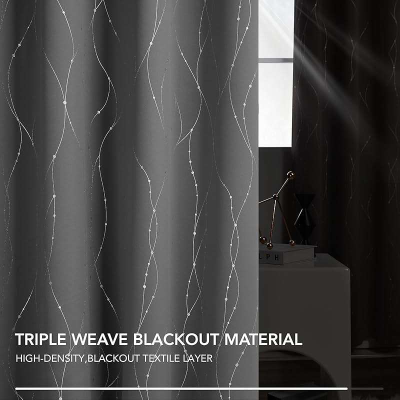 Deconovo Blackout Curtains, Grey Curtain, Thermal Insulated Soundproof Curtain Drapes, Wave Dot Foil Print, 52 x 84 Inch, 2 Panels, Machine‑Washable Privacy Window Drape for Bedroom Living Room Office - Image 7