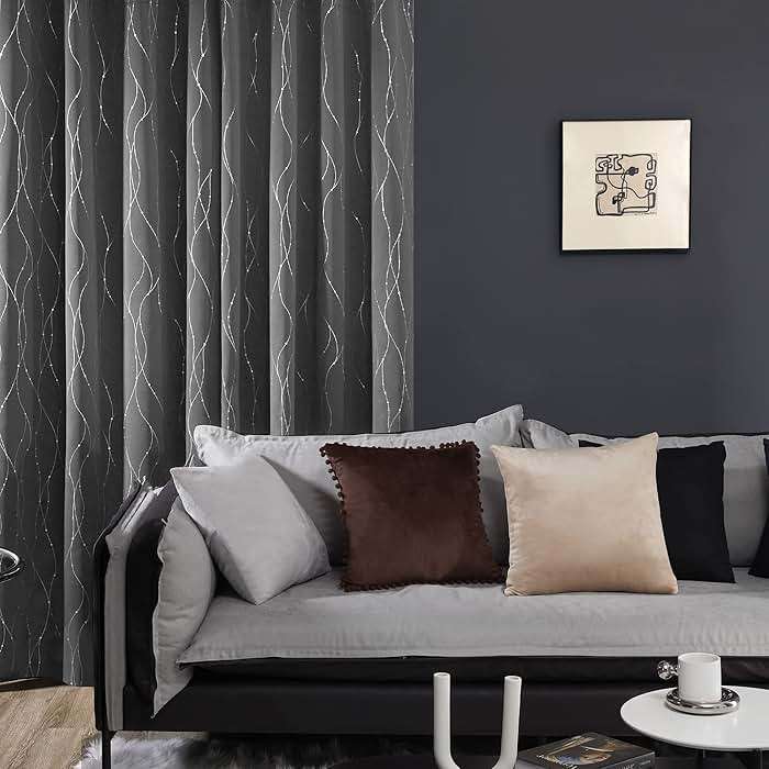 Deconovo Blackout Curtains, Grey Curtain, Thermal Insulated Soundproof Curtain Drapes, Wave Dot Foil Print, 52 x 84 Inch, 2 Panels, Machine‑Washable Privacy Window Drape for Bedroom Living Room Office - Image 9