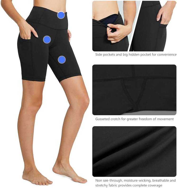 baleaf Women's 8"/ 5"/ 3" Biker Shorts High Waist Yoga Workout Gym Running Volleyball Spandex Shorts with Pockets - Image 4