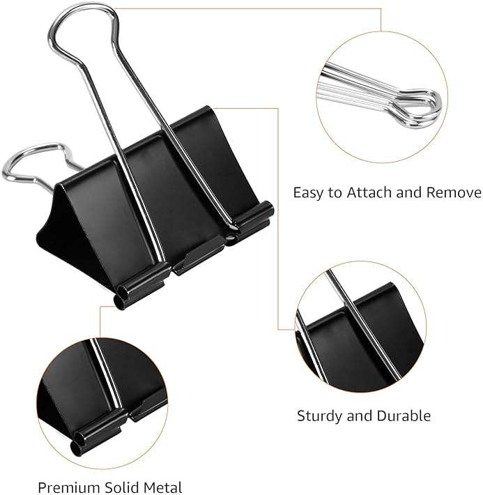 Amazon Basics Sturdy Binder Clips, Office Supplies, Small 0.75 in, Document Organizing, School Supplies, Black, 144 Count - Image 5
