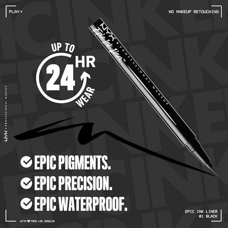 NYX PROFESSIONAL MAKEUP Epic Ink Liner, Waterproof Liquid Eyeliner - Black, Vegan Formula - Image 3