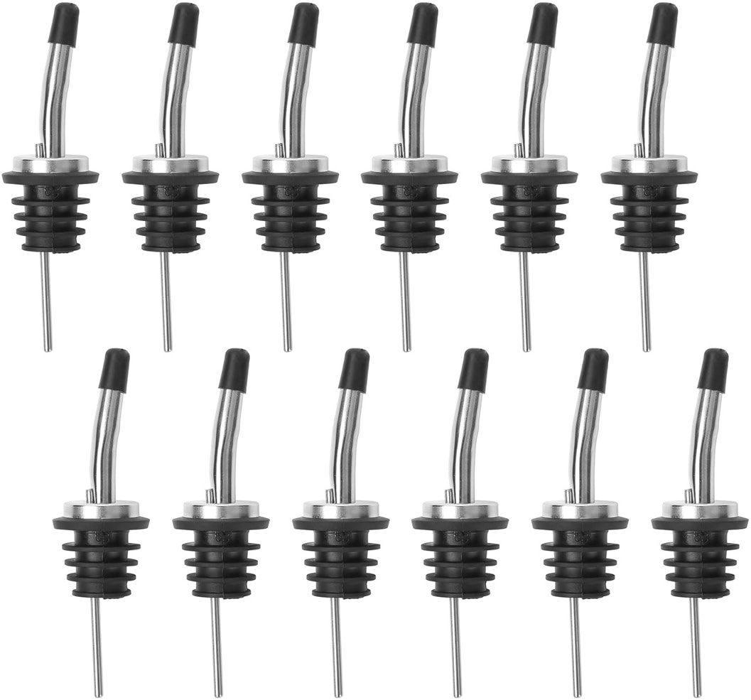 AOZITA 12 Pack Classic Bottle Pourers, Stainless Steel Liquor Pour Spouts Tapered Spout - Liquor Pourers with Rubber Dust Caps for Alcohol, Olive Oil,Bar Bartender Accessories - Product Image