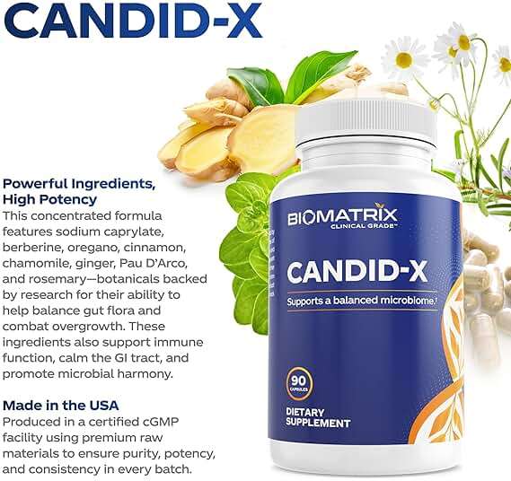 BioMatrix Candida Cleanse, Gut Health Supplement with Berberine, Oregano, Sodium Caprylate, Chamomile, Ginger, PAU D'arco | Candid-X, 90 Capsules - Image 6