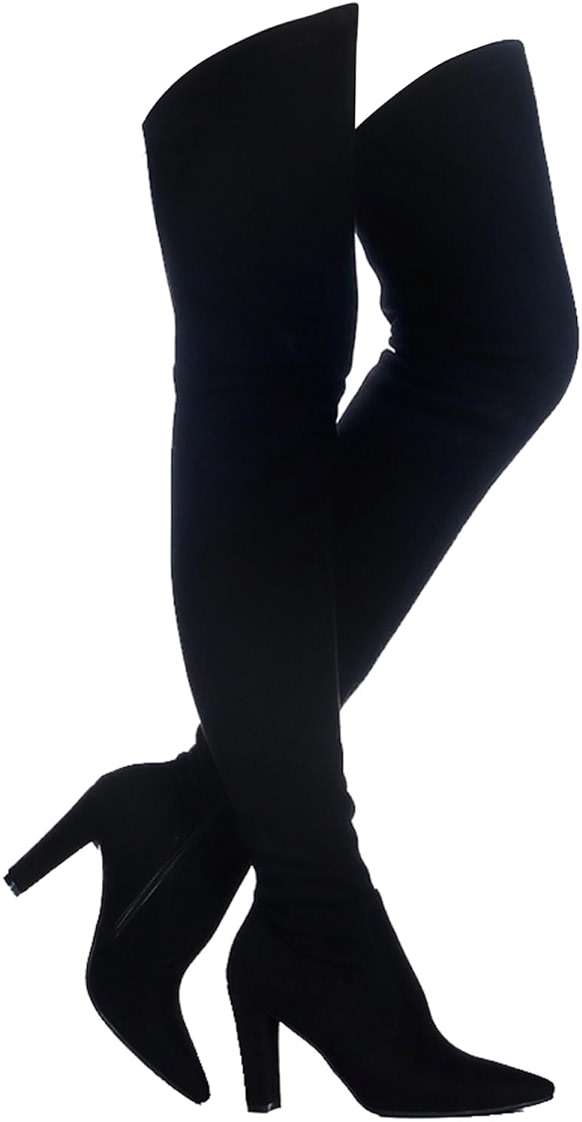 Shoe'N Tale Women Stretch Suede Chunky Heel Over The Knee Boots Thigh High for Women - Image 1