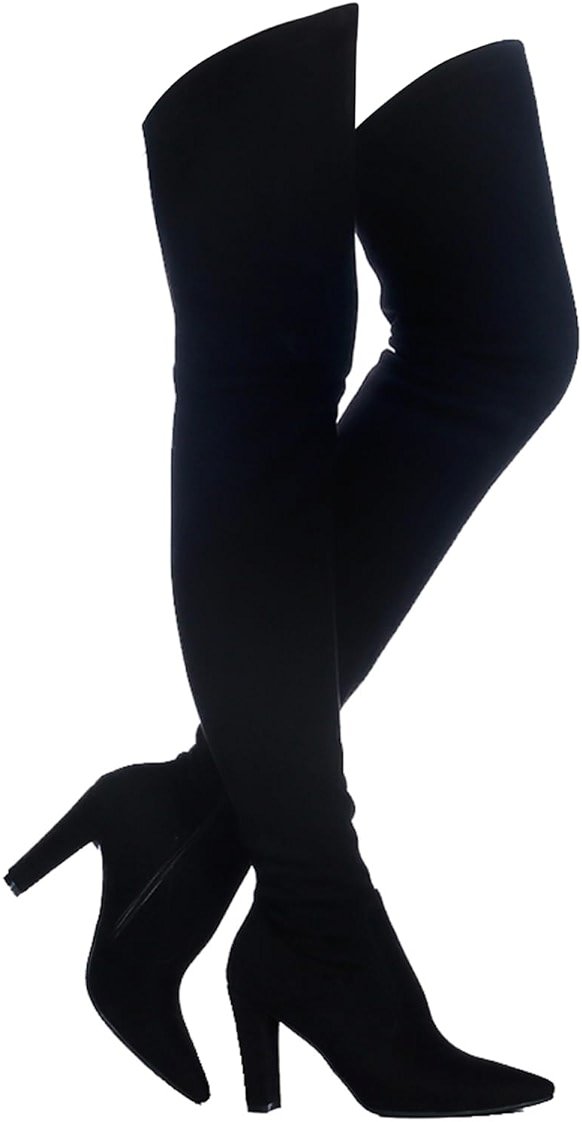 Shoe'N Tale Women Stretch Suede Chunky Heel Over The Knee Boots Thigh High for Women - Product Image