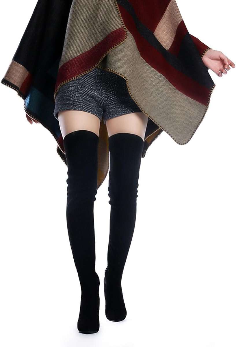 Shoe'N Tale Women Stretch Suede Chunky Heel Over The Knee Boots Thigh High for Women - Image 2