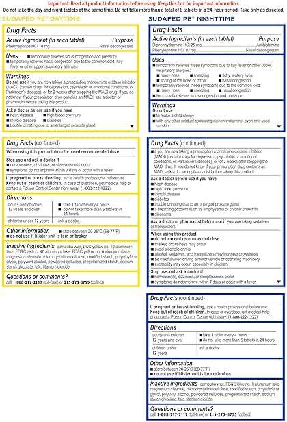 Sudafed PE Sinus Congestion Day + Night Maximum Strength Decongestant & Antihistamine Tablets with Phenylephrine HCl & Diphenhydramine HCl, Helps Nasal & Sinus Pressure & Congestion, 20 ct - Image 5