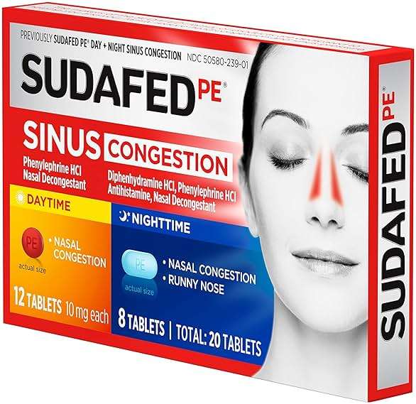 Sudafed PE Sinus Congestion Day + Night Maximum Strength Decongestant & Antihistamine Tablets with Phenylephrine HCl & Diphenhydramine HCl, Helps Nasal & Sinus Pressure & Congestion, 20 ct - Image 6