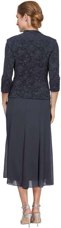 Alex Evenings Women's Tea Length Jacket Dress, Perfect for Weddings, Formal Events (Petite and Regular Sizes) - Image 3