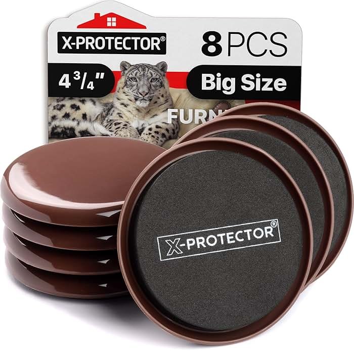 Furniture Sliders for Carpet X-PROTECTOR - 8 PCS Best Heavy Moving Pads 4 3/4" - Sliders for Furniture. Move Your Furniture Easy with Reusable Furniture Movers Sliders for Carpets! - Product Image