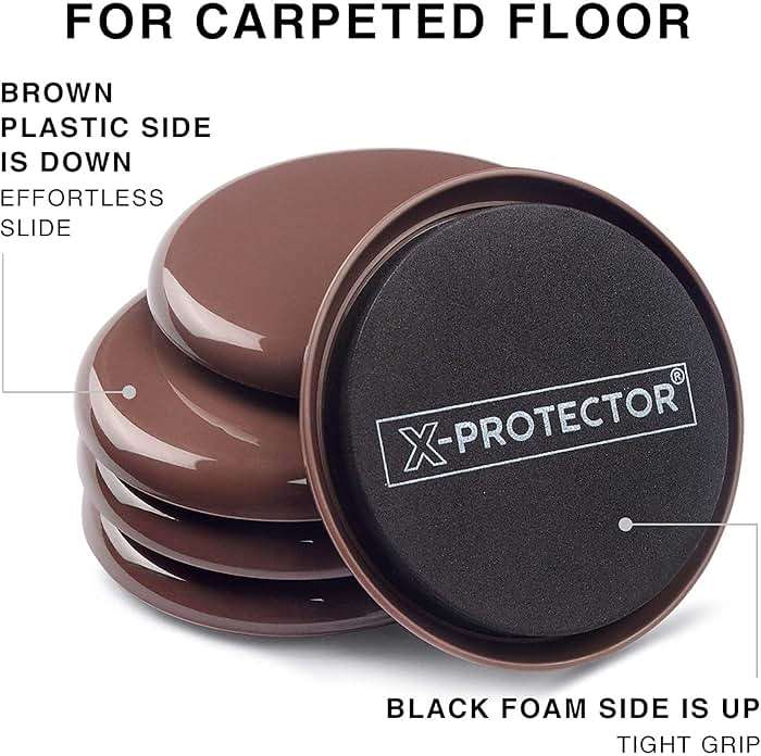 Furniture Sliders for Carpet X-PROTECTOR - 8 PCS Best Heavy Moving Pads 4 3/4" - Sliders for Furniture. Move Your Furniture Easy with Reusable Furniture Movers Sliders for Carpets! - Image 4