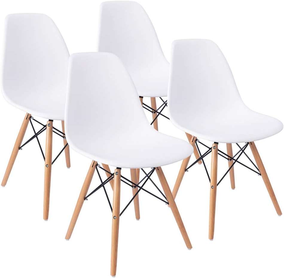 Furmax Modern Style Dining Chair Mid Century Modern DSW Chair, Shell Lounge Plastic Chair for Kitchen, Dining, Bedroom, Living Room Side Chairs Set of 4(White) - Image 1