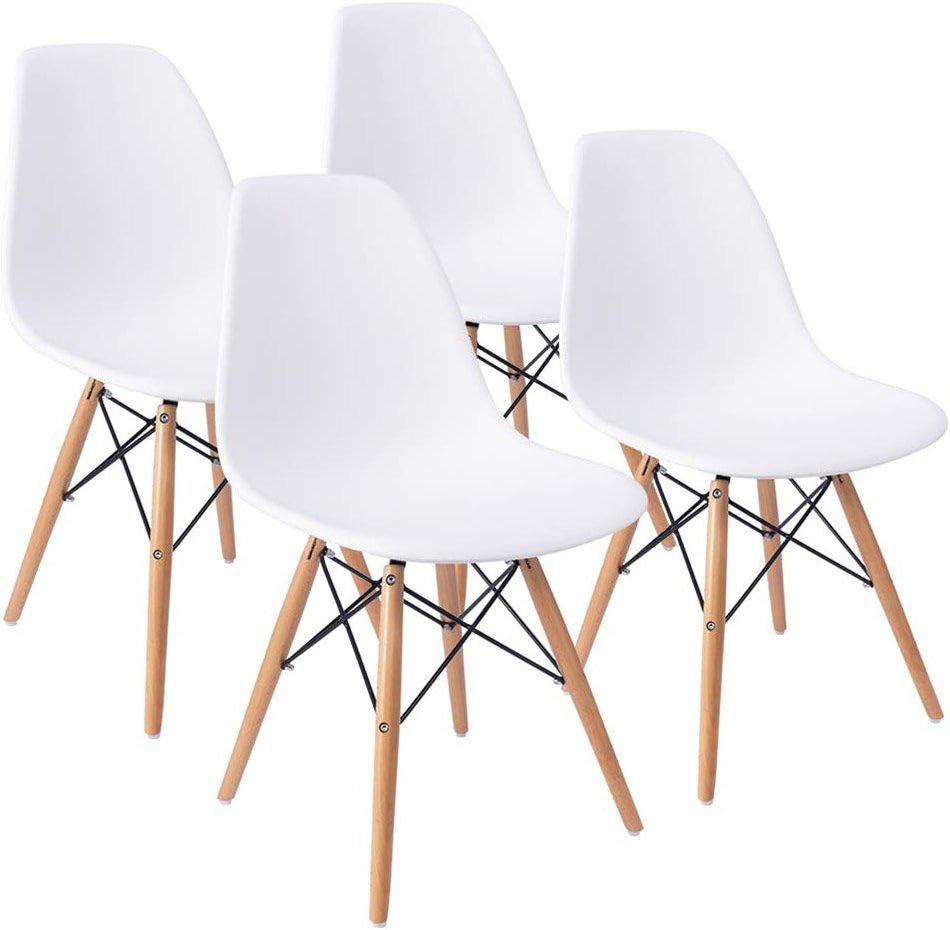 Furmax Modern Style Dining Chair Mid Century Modern DSW Chair, Shell Lounge Plastic Chair for Kitchen, Dining, Bedroom, Living Room Side Chairs Set of 4(White) - Product Image