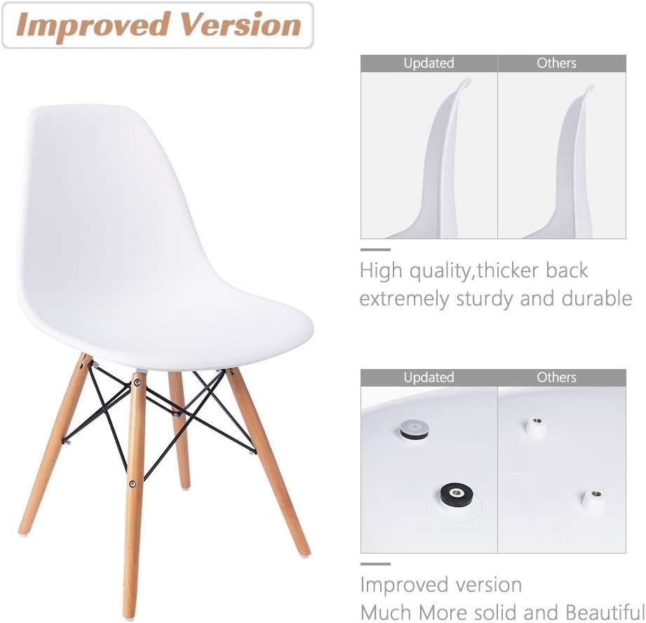 Furmax Modern Style Dining Chair Mid Century Modern DSW Chair, Shell Lounge Plastic Chair for Kitchen, Dining, Bedroom, Living Room Side Chairs Set of 4(White) - Image 4