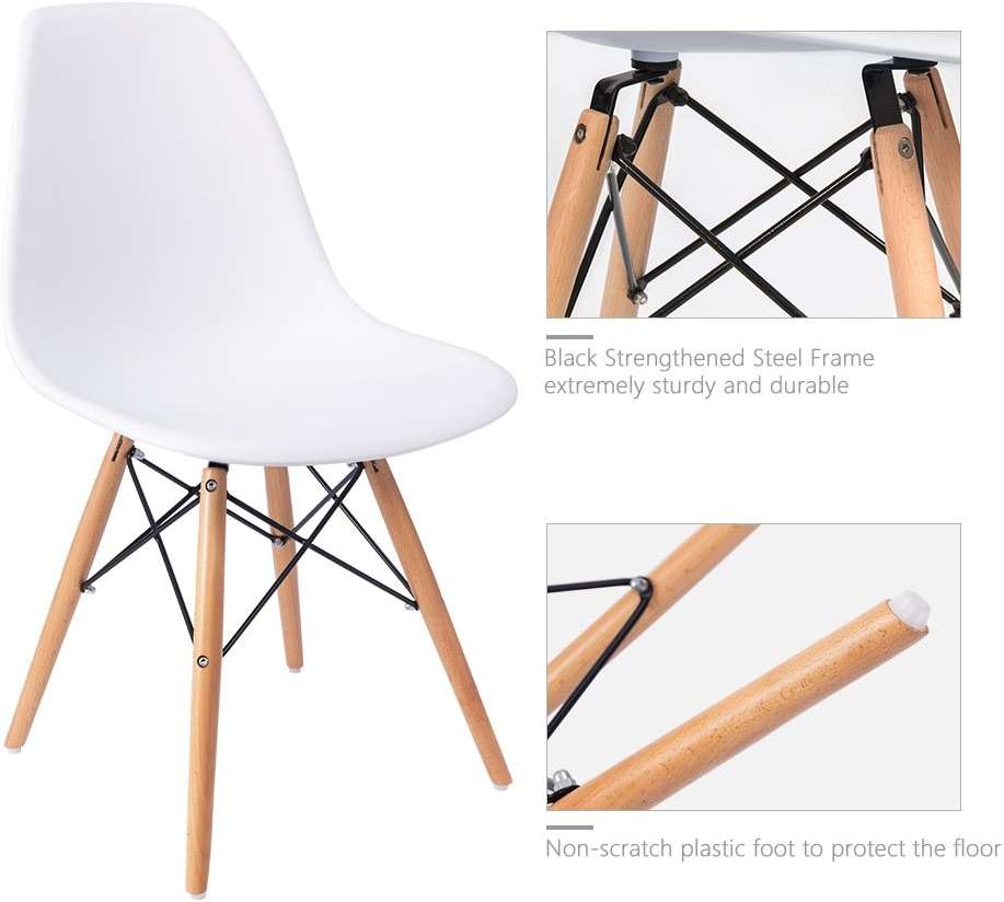 Furmax Modern Style Dining Chair Mid Century Modern DSW Chair, Shell Lounge Plastic Chair for Kitchen, Dining, Bedroom, Living Room Side Chairs Set of 4(White) - Image 7