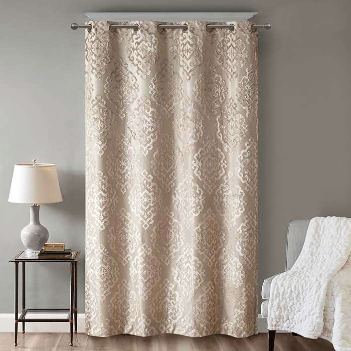 Sun Smart Mirage 100% Total Blackout Single Window Curtain, Knitted Jacquard Damask Room Darkening Curtain Panel with Grommet Top 50 x 84 in, Champange - Image 2