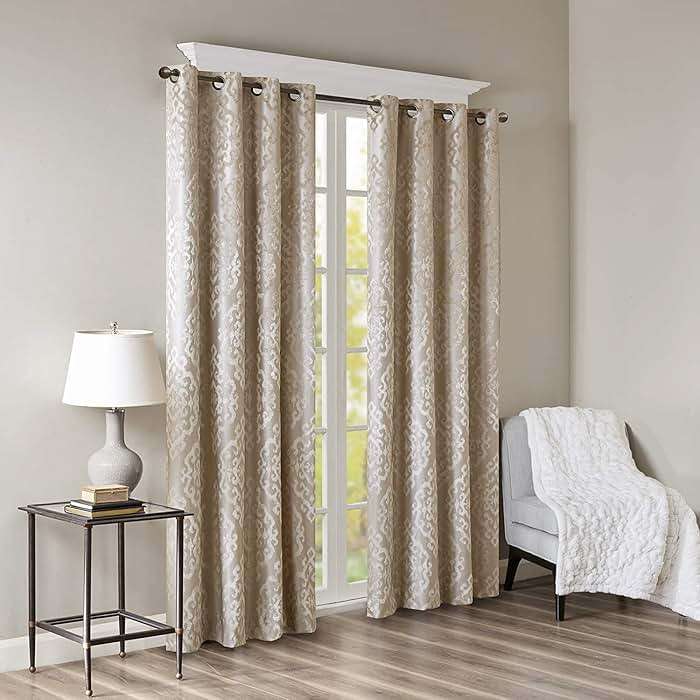 Sun Smart Mirage 100% Total Blackout Single Window Curtain, Knitted Jacquard Damask Room Darkening Curtain Panel with Grommet Top 50 x 84 in, Champange - Image 11