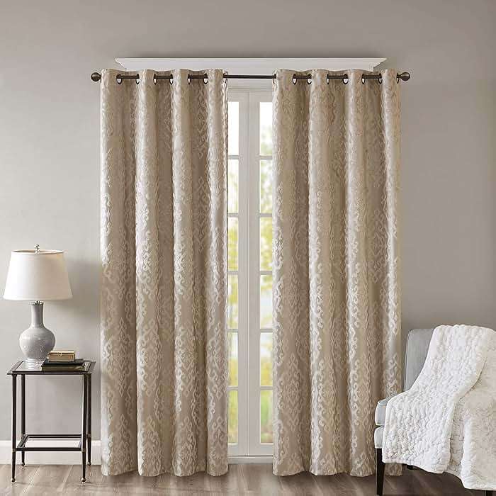Sun Smart Mirage 100% Total Blackout Single Window Curtain, Knitted Jacquard Damask Room Darkening Curtain Panel with Grommet Top 50 x 84 in, Champange - Image 12