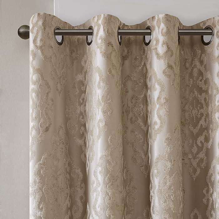 Sun Smart Mirage 100% Total Blackout Single Window Curtain, Knitted Jacquard Damask Room Darkening Curtain Panel with Grommet Top 50 x 84 in, Champange - Image 4