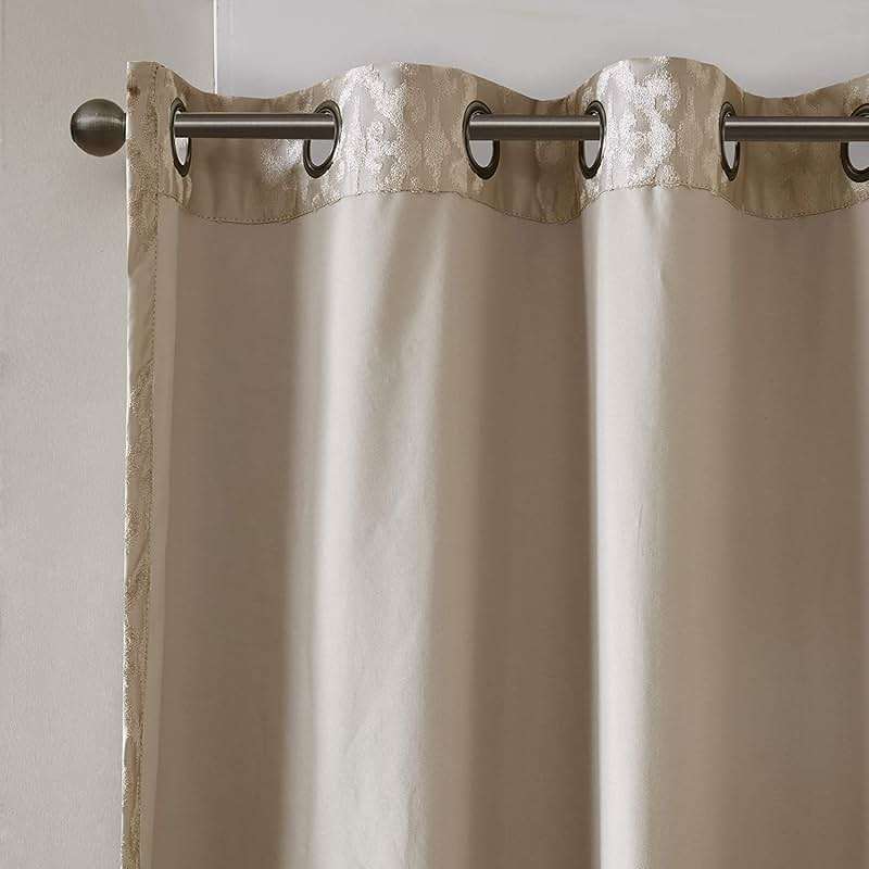 Sun Smart Mirage 100% Total Blackout Single Window Curtain, Knitted Jacquard Damask Room Darkening Curtain Panel with Grommet Top 50 x 84 in, Champange - Image 5