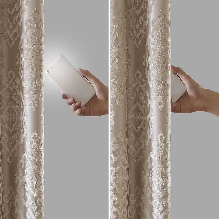 Sun Smart Mirage 100% Total Blackout Single Window Curtain, Knitted Jacquard Damask Room Darkening Curtain Panel with Grommet Top 50 x 84 in, Champange - Image 7