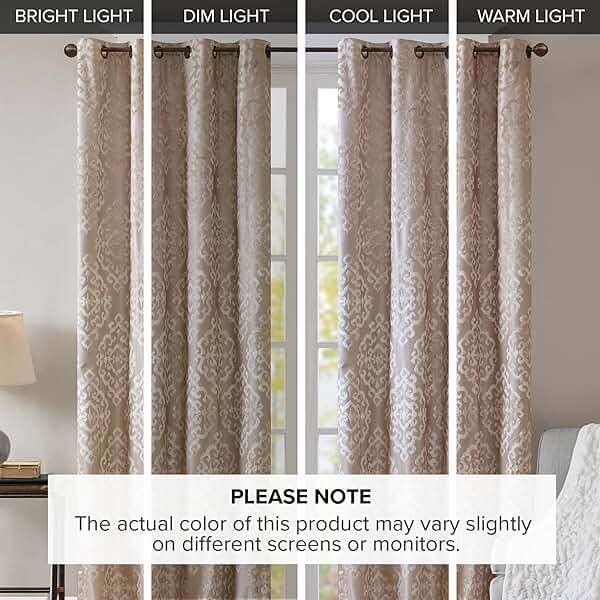 Sun Smart Mirage 100% Total Blackout Single Window Curtain, Knitted Jacquard Damask Room Darkening Curtain Panel with Grommet Top 50 x 84 in, Champange - Image 8
