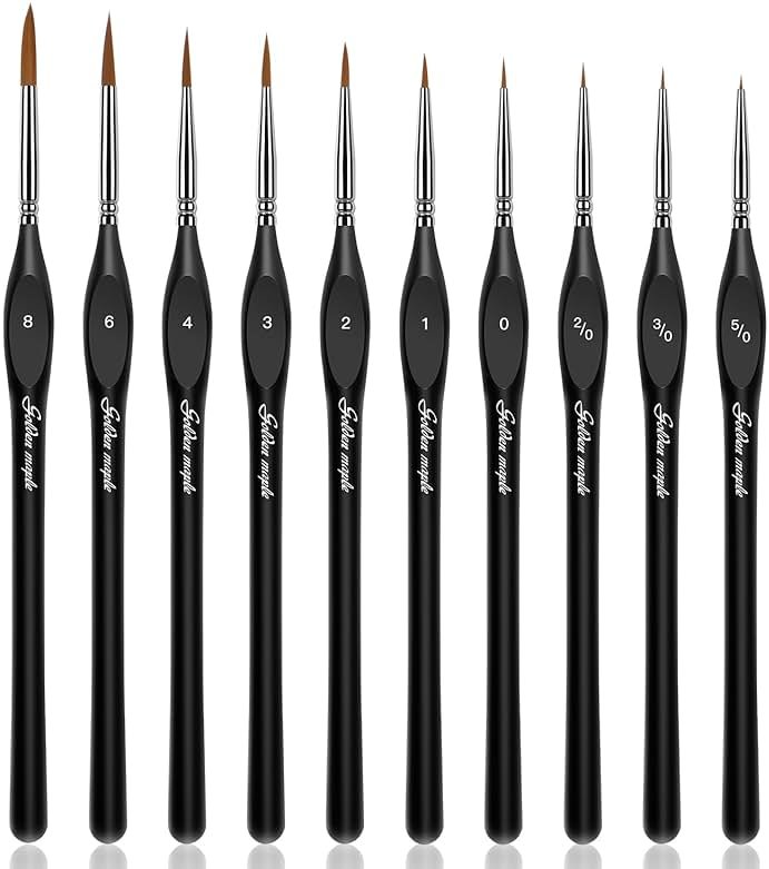 Golden Maple Detail Paint Brushes Set 10pcs Miniature Brushes for Fine Detailing & Art Painting - Acrylic, Watercolor, Oil, Models - Product Image