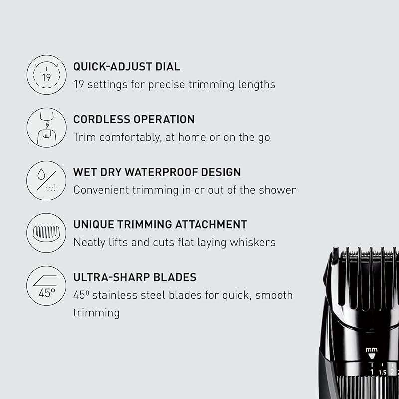 Panasonic Cordless Beard Trimmer for Men with Precision Dial, 19 Adjustable Length Settings, Rechargeable Battery, Washable, Birthday Gifts for Men, ER-GB42-K (Black) - Image 2