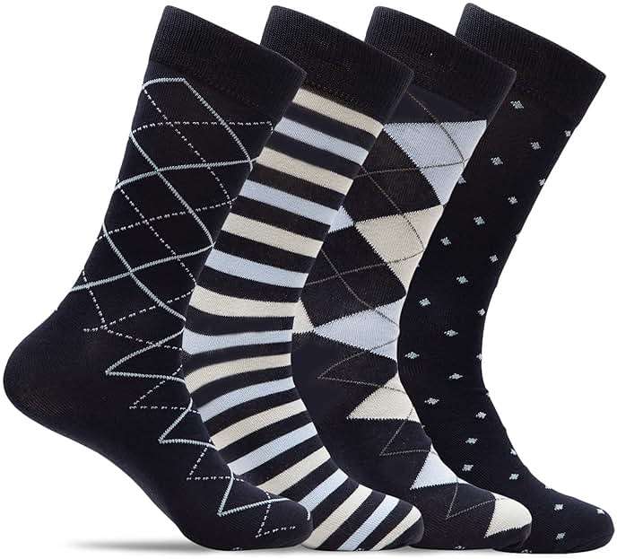 Dap Rogers Mens 4 Pack of Light Cotton Blend Fun, Funky and Colorful Business Dress Socks - Image 1