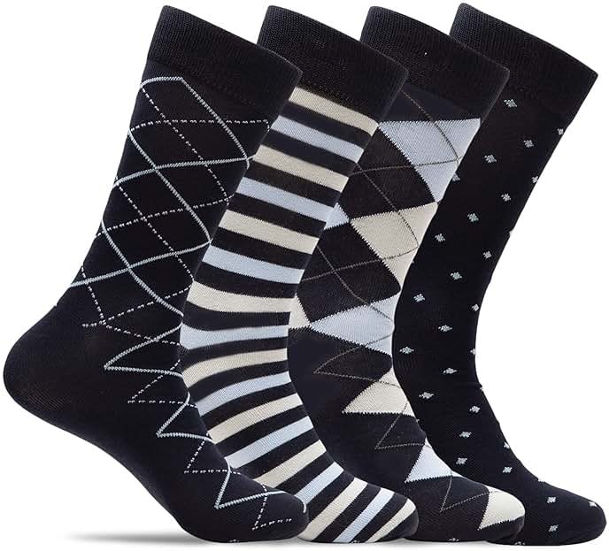 Dap Rogers Mens 4 Pack of Light Cotton Blend Fun, Funky and Colorful Business Dress Socks - Product Image