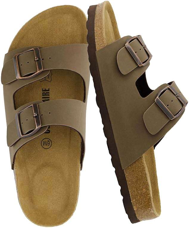CUSHIONAIRE Lane Cork Footbed Womens Sandals Comfortable Double Buckle Slip On Sandals for Women with Arch Support and Classic Two Strap Design - Image 1
