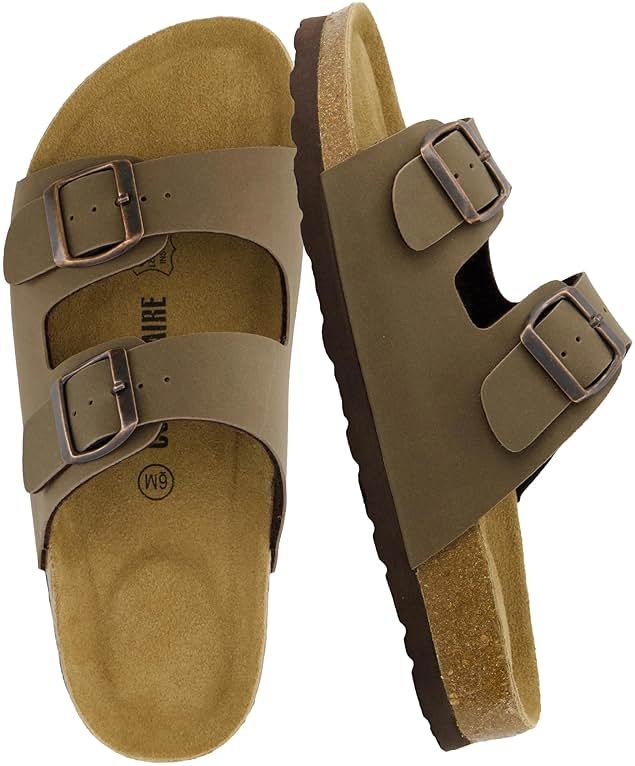 CUSHIONAIRE Lane Cork Footbed Womens Sandals Comfortable Double Buckle Slip On Sandals for Women with Arch Support and Classic Two Strap Design - Product Image