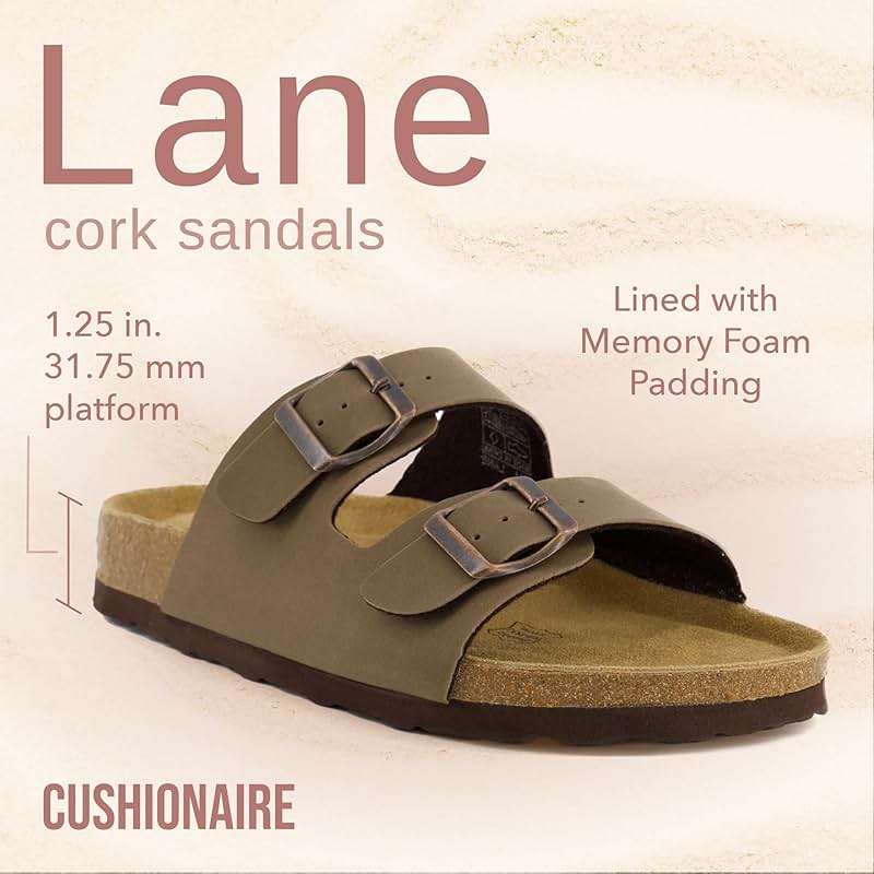 CUSHIONAIRE Lane Cork Footbed Womens Sandals Comfortable Double Buckle Slip On Sandals for Women with Arch Support and Classic Two Strap Design - Image 2