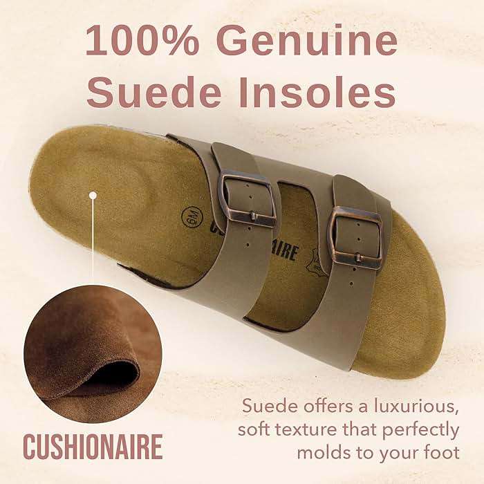 CUSHIONAIRE Lane Cork Footbed Womens Sandals Comfortable Double Buckle Slip On Sandals for Women with Arch Support and Classic Two Strap Design - Image 3