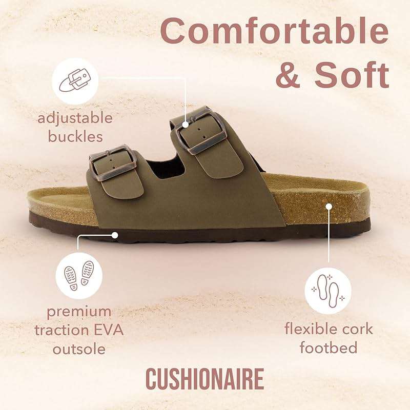CUSHIONAIRE Lane Cork Footbed Womens Sandals Comfortable Double Buckle Slip On Sandals for Women with Arch Support and Classic Two Strap Design - Image 4